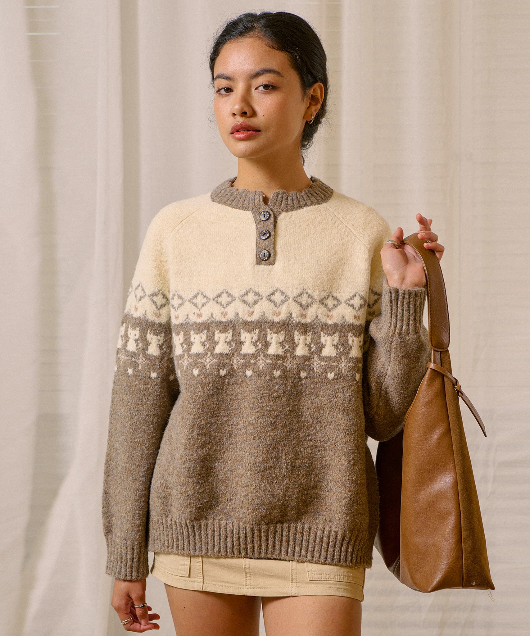 Bitter Cells Cherish Cat Sweater-Mocha