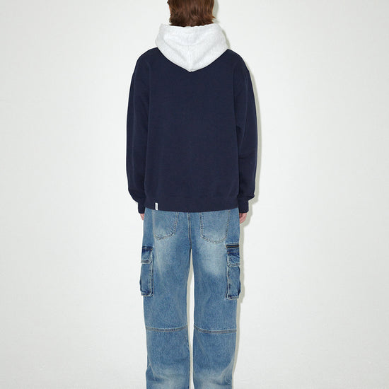 Mahagrid Basic Color Block Hoodie Navy