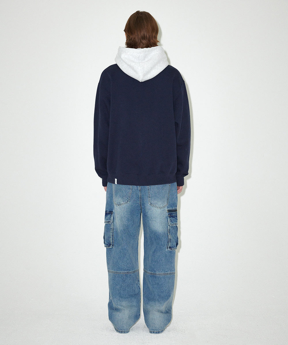 Mahagrid Basic Color Block Hoodie Navy