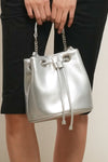 General Idea WOMAN Crackle Faux Leather Bucket Bag [SILVER]
