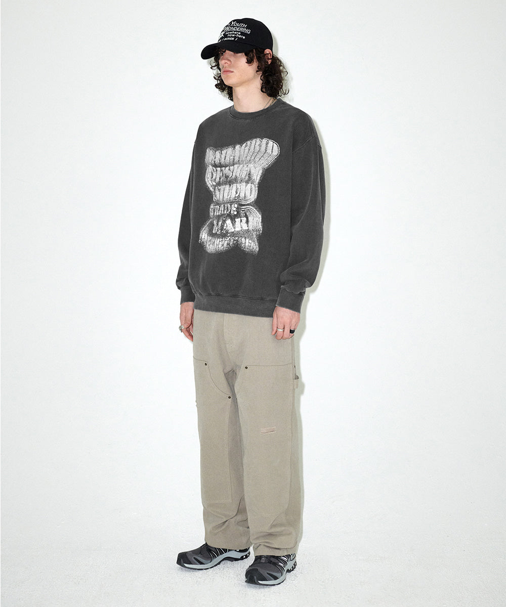 Mahagrid GRUNGE SLOGAN PIGMENT SWEATSHIRT [CHARCOAL]