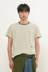 General Idea MAN Minimalist Embroidered Stripe Short Sleeve T-Shirt [OLIVE]