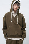 General Idea UNISEX Stitch V-Neck Hoodie Sweatshirt [KHAKI]