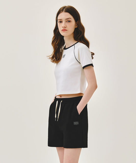 Marithé François Girbaud W AEROCOOL SMALL CLASSIC LOGO RINGER SLIM CROP TEE ivory