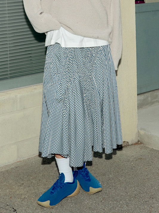ADLV Woman Check Shirring Long Skirt