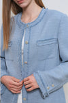 General Idea Woman Fringe Trim Tweed Jacket [Blue]