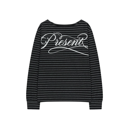 Mahagrid Stripe Present One Shoulder Long Sleeve Tee in Charcoal