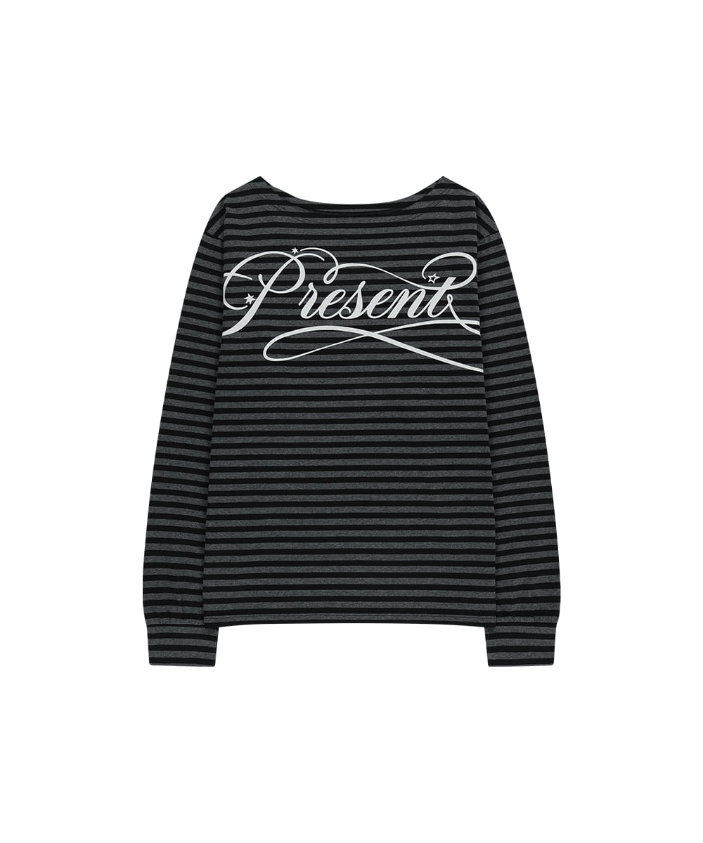 Mahagrid Stripe Present One Shoulder Long Sleeve Tee in Charcoal