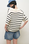 General Idea UNISEX One-Button Collar Stripe Half Knit
