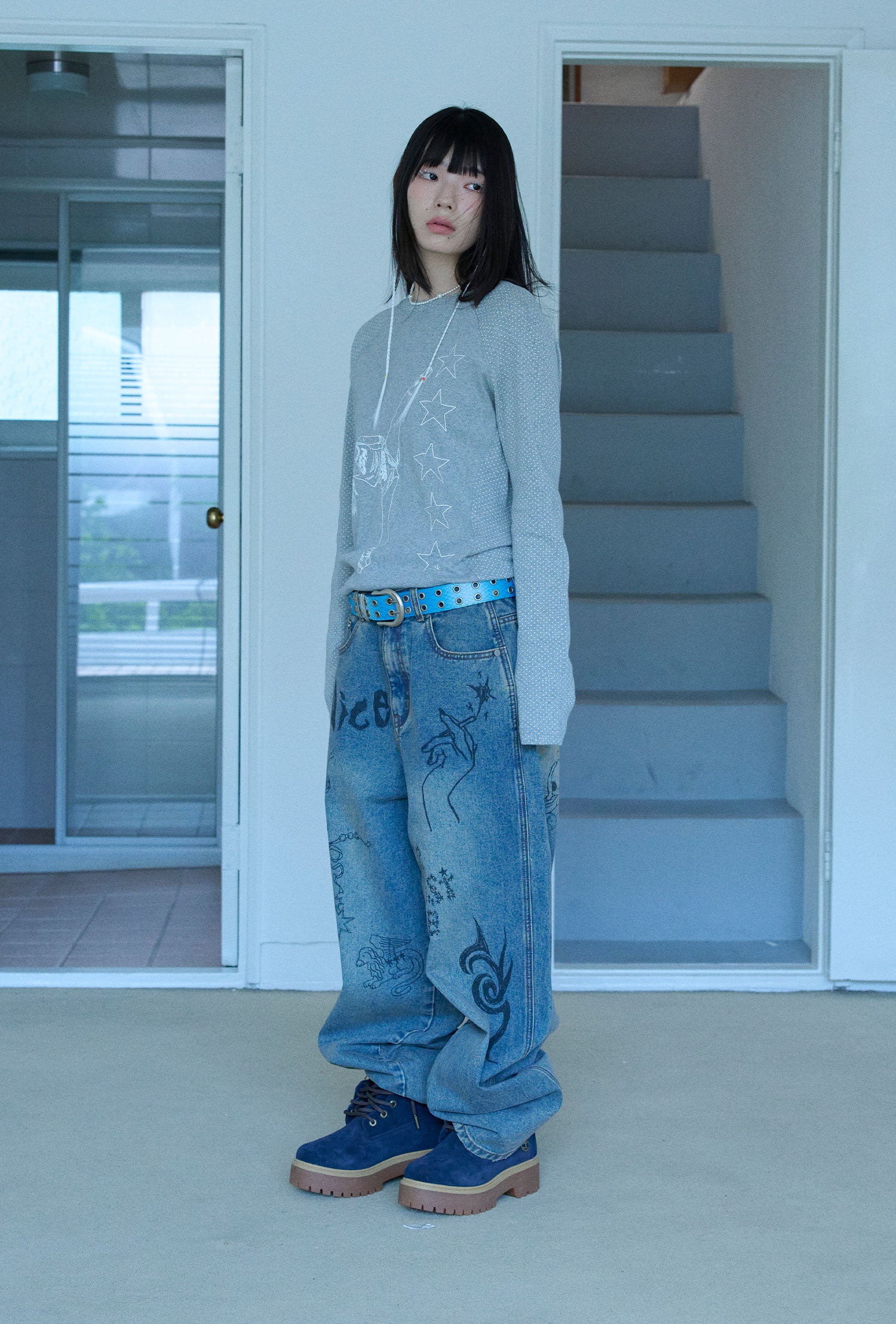 Nice Ghost Club Girl Gang Star Slim Long Sleeve Tee [Grey]