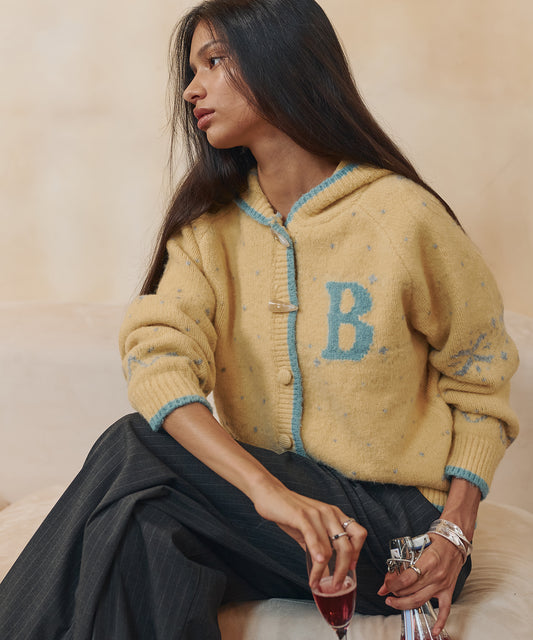 Bitter Cells Snowy Hood Cardigan-Butter