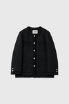 General Idea WOMAN Fringe Trimmed Tweed Jacket [BLACK]