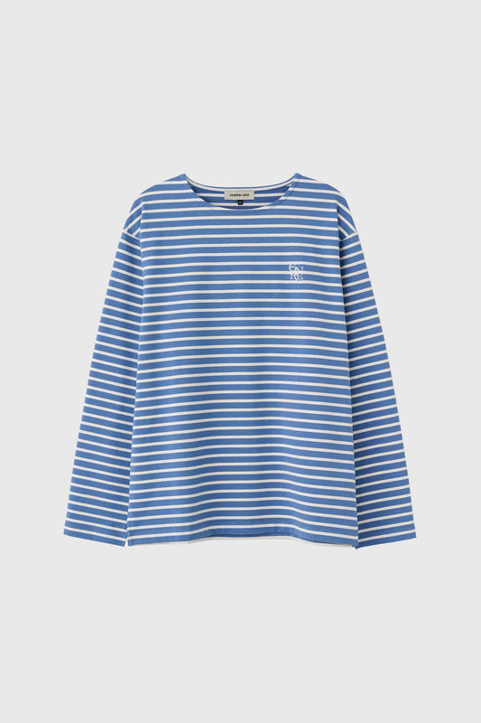 General Idea UNISEX Long Sleeve Striped Border T-Shirt [DUST BLUE]