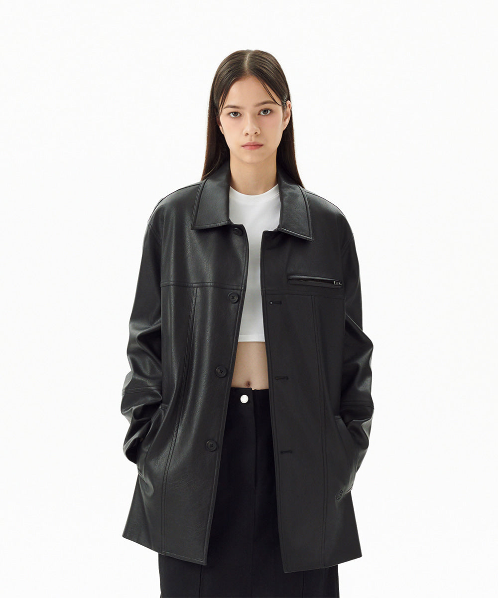 Mahagrid Faux Leather Car Coat