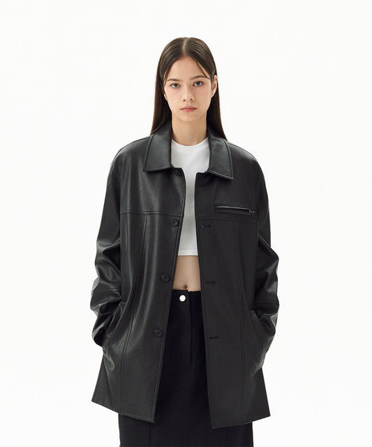 Mahagrid Faux Leather Car Coat