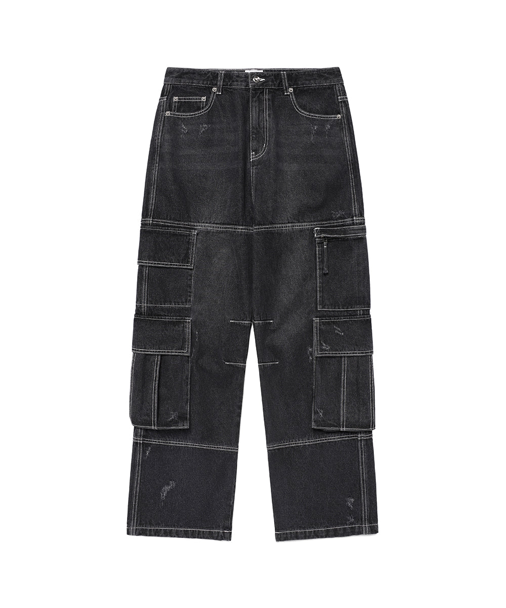 Cavish Washed Denim Cargo Pants