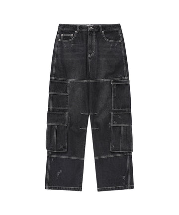 Cavish Washed Denim Cargo Pants