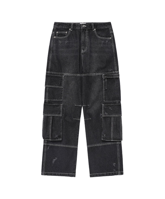 Cavish Washed Denim Cargo Pants