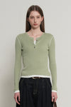 General Idea WOMAN Henley Neck Layered Knit Pullover [PISTACHIO]