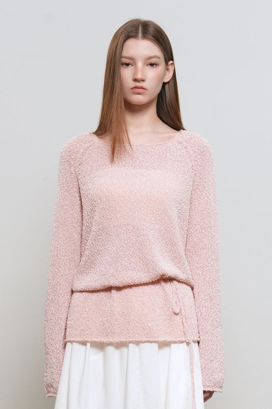 General Idea WOMAN Sheer Bouclé Boat Neck Pullover