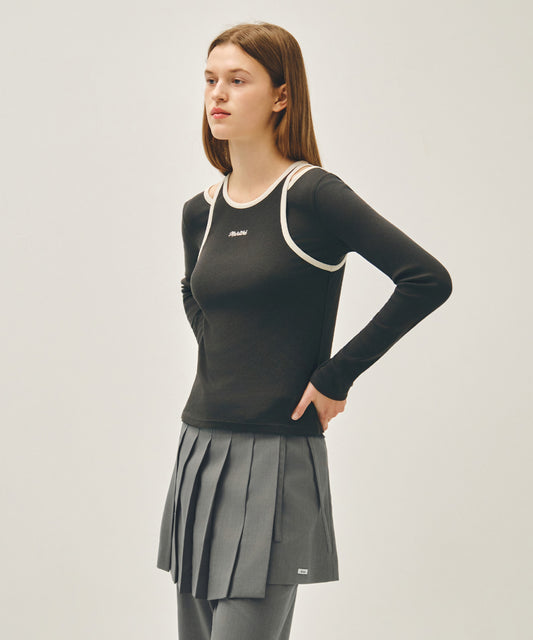 Marithé François Girbaud W SLEEVELESS LAYERED LONG SLEEVE TEE charcoal