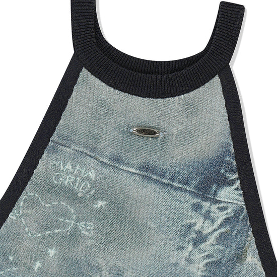 Mahagrid Denim Printed Halter Knit