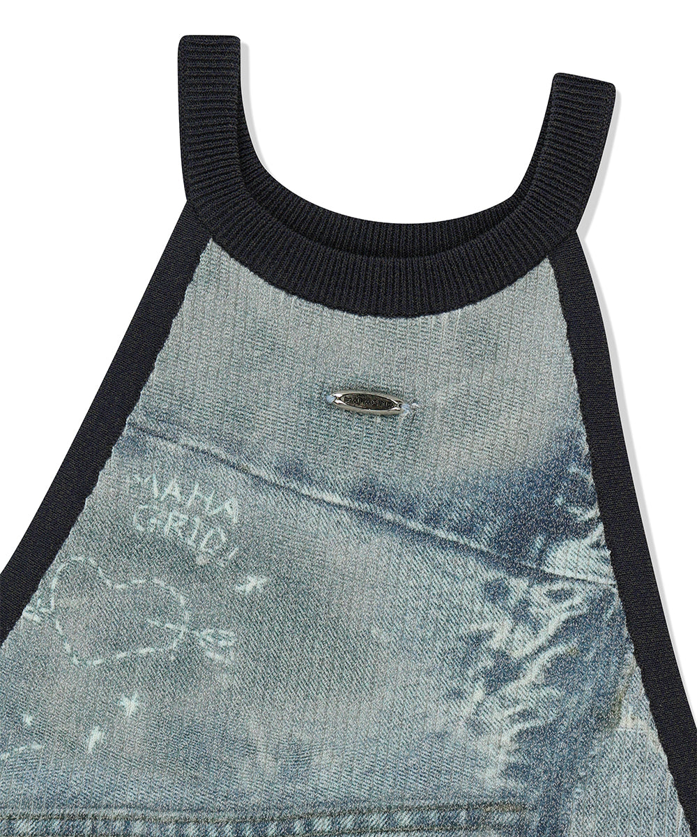 Mahagrid Denim Printed Halter Knit