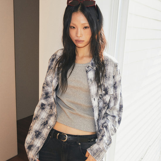 Mahagrid Bleached Raw-Cut Check Shirt