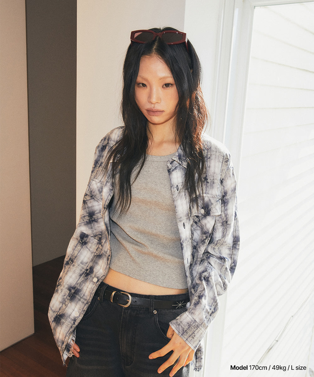 Mahagrid Bleached Raw-Cut Check Shirt