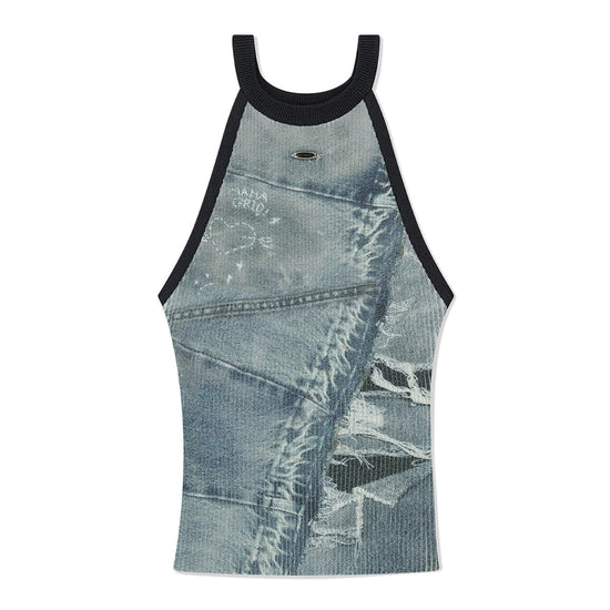 Mahagrid Denim Printed Halter Knit