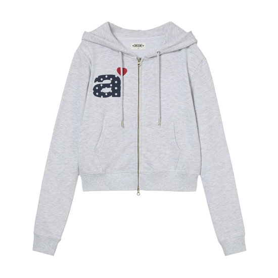 AEAE Dot Small Letter Crop Hood Zip Up