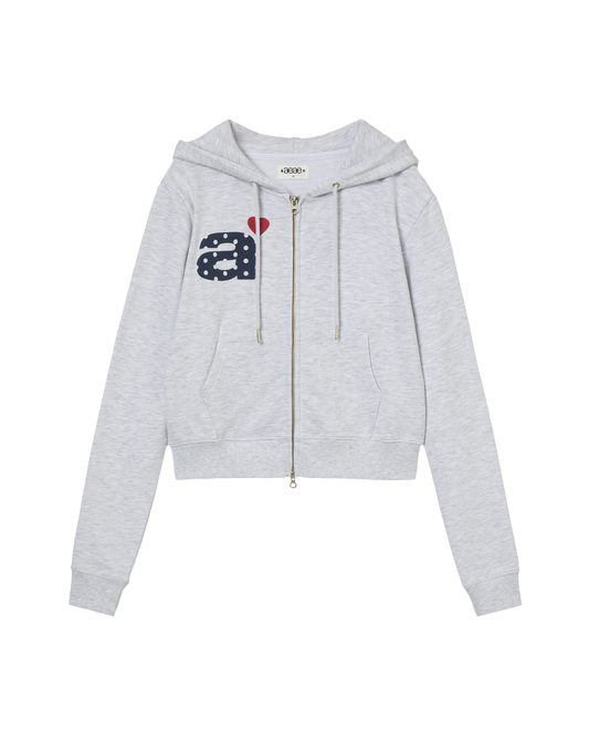 AEAE Dot Small Letter Crop Hood Zip Up