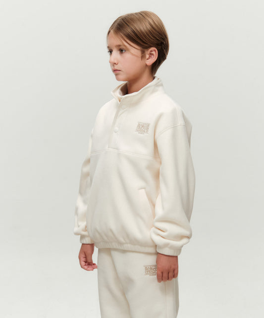 Marithé François Girbaud Kids Classic Logo Fleece Anorak in Ivory