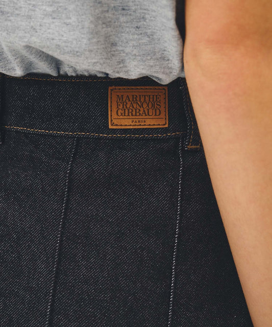 Marithé François Girbaud W DENIM PLEATED MIDI SKIRT indigo