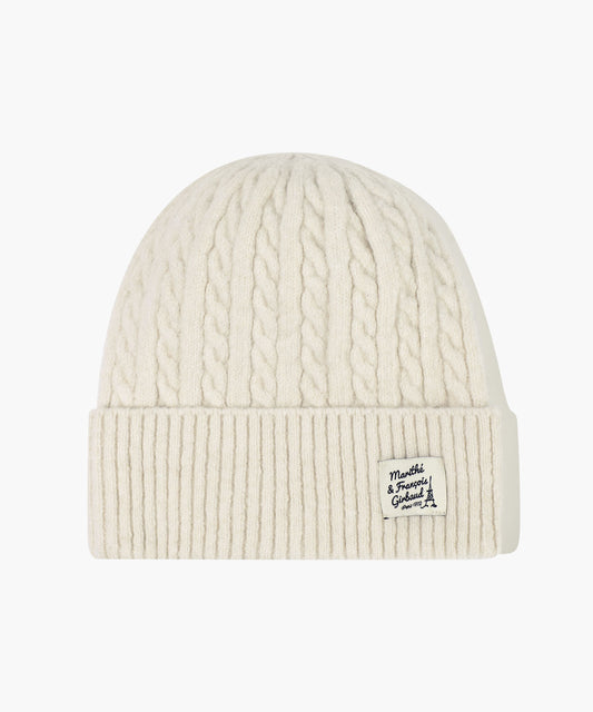 Marithé François Girbaud Kids Cable Knit Beanie in Ivory