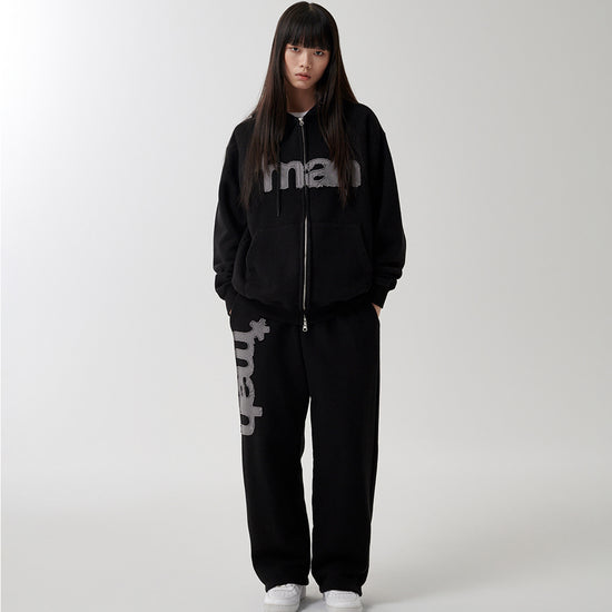 Mahagrid mah CUT OFF APPLIQUE ZIP-UP HOODIE