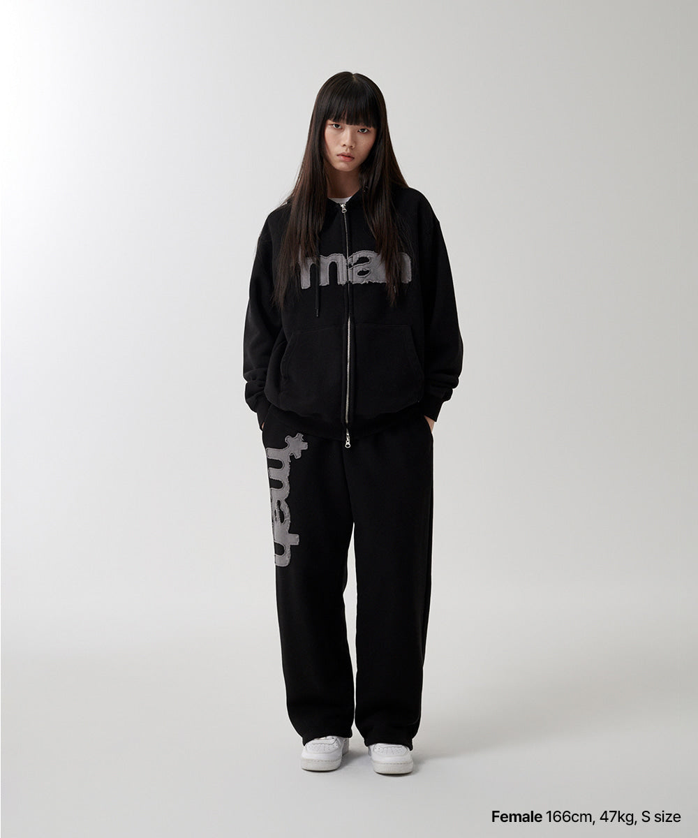 Mahagrid mah CUT OFF APPLIQUE ZIP-UP HOODIE