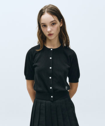 Marithé François Girbaud W Round Neck Half Cardigan Black