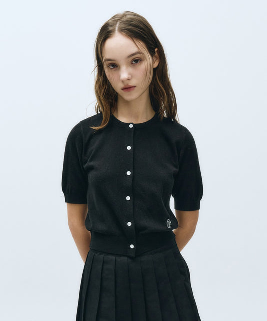 Marithé François Girbaud W Round Neck Half Cardigan Black