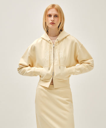Marithé François Girbaud W CLASSIC LOGO CROP HOODIE ZIPUP butter