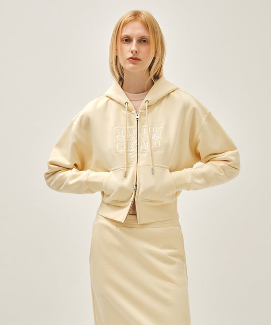 Marithé François Girbaud W CLASSIC LOGO CROP HOODIE ZIPUP butter
