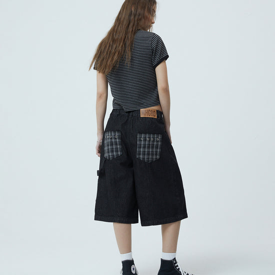 Mahagrid Bermuda Check Pocket Denim Shorts [Black]