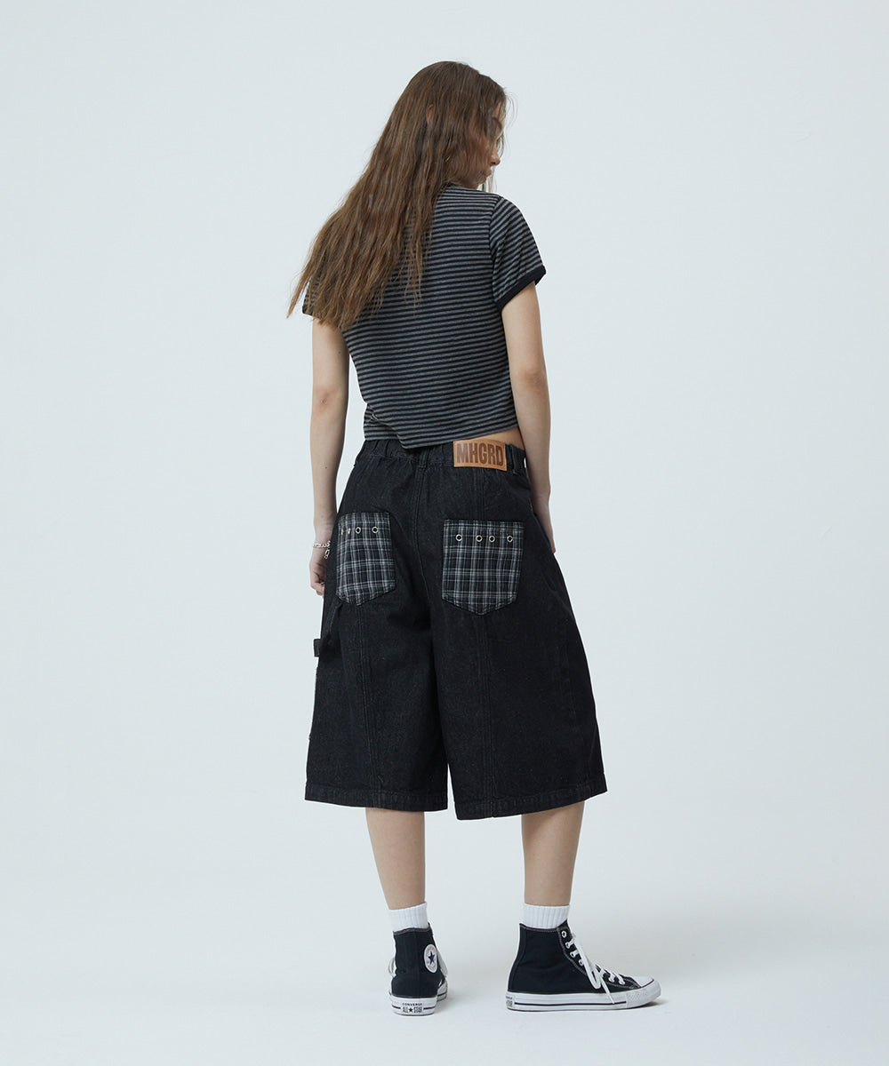 Mahagrid Bermuda Check Pocket Denim Shorts [Black]