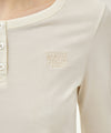 Marithé François Girbaud W SMALL CLASSIC LOGO HENLEY NECK 3/4 SLEEVE TEE ivory