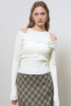 General Idea WOMAN Boat Neck Cardigan Sleeveless Set [IVORY]