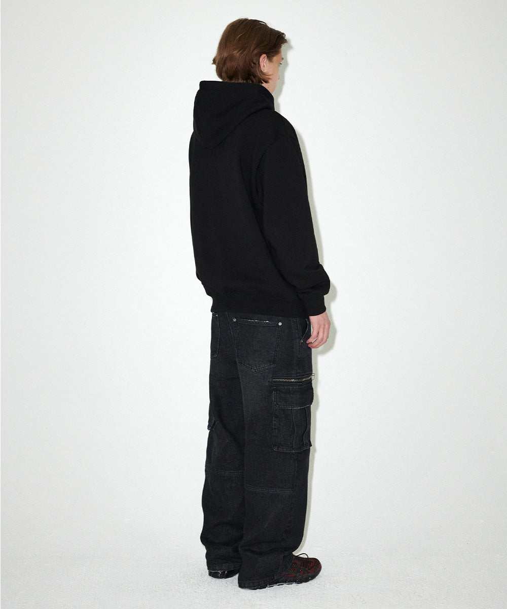 Mahagrid Washed Zip Cargo Denim Pant [Black]