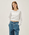 Marithé François Girbaud W LACE SHIRRING CROP BLOUSE white
