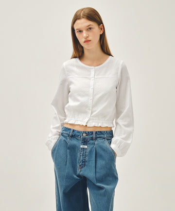 Marithé François Girbaud W LACE SHIRRING CROP BLOUSE white