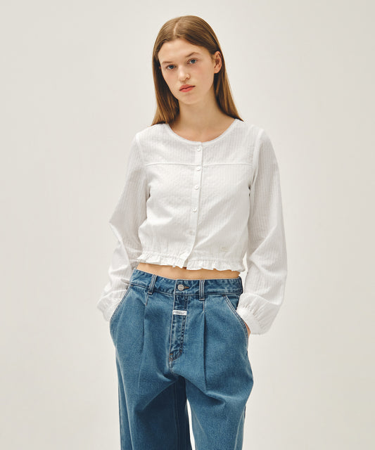 Marithé François Girbaud W LACE SHIRRING CROP BLOUSE white