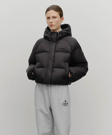Marithé François Girbaud W Regular Logo Hooded Crop Down Jacket Black